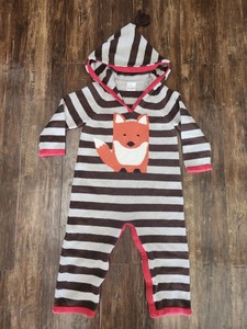 Hanna Andersson Size 90 3T Fox Hooded Sweater Romper Long Sleeve Sleeper Cotton