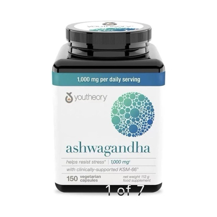 Youtheory Ashwagandha 1000mg KSM-66 Stress Support 150 Veg Capsules 12/27