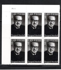US Stamp Scott #3746, 37c, Thurgood Marshall, Plate Block of 6, MNH, SCV$4.50