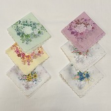 Vtg Lot Of 6 Print Hankies Handkerchief Floral Pink Crafting Cutter 50s 5