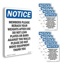 Members Please Rerack Your Weights OSHA Notice Sign Metal, Decal - 5 or 10 Pack