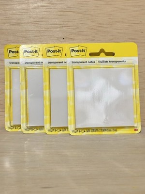 Lot 4-Pack Post-it Notes Transparent Clear 36 Sheet Ea 144 Total Invisible Sheet