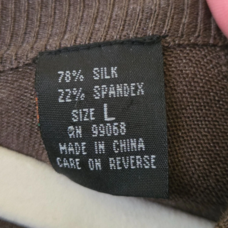 Metropolitan View Dark Brown Silk Blend Lightweight Crewneck Sweater Size L - Image 4 of 4