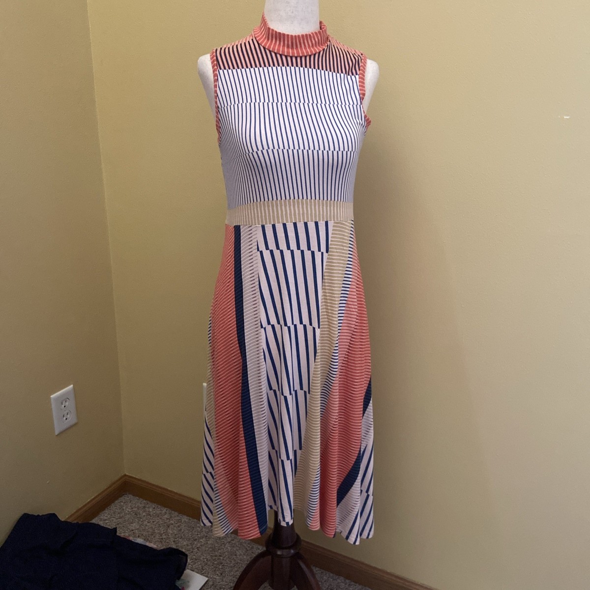 Maeve Anthropologie Cleary Striped Sleeveless Jersey Midi Dress Multicolor XS