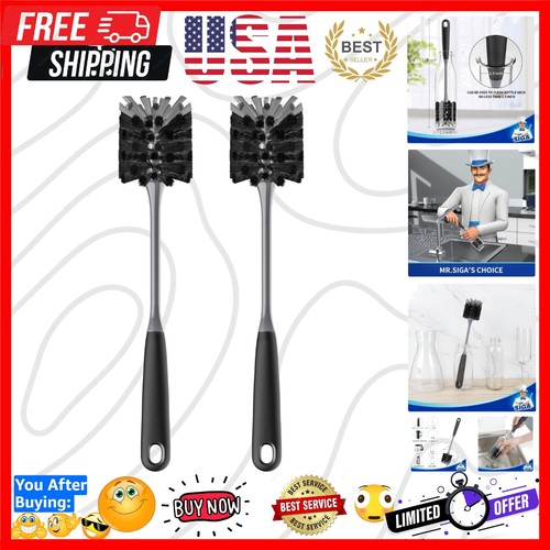 Long Handle Bottle Brush Set - Flexible Scrub Brush for Glass & Mugs, 2 Pack