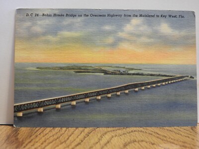 Bahia Honda Bridge Key West, Florida Linen Postcard Posted 1950 A361