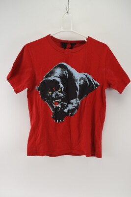 Authentic Vlone Mens Black Panther Graphic Short Sleeve Red T-Shirt Size S