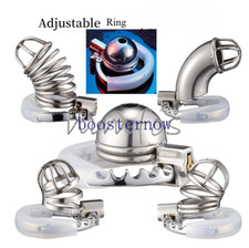 Stainless Steel Male Chastity Device 5 Shape Cage Lock Adjust 32 50mm Ring