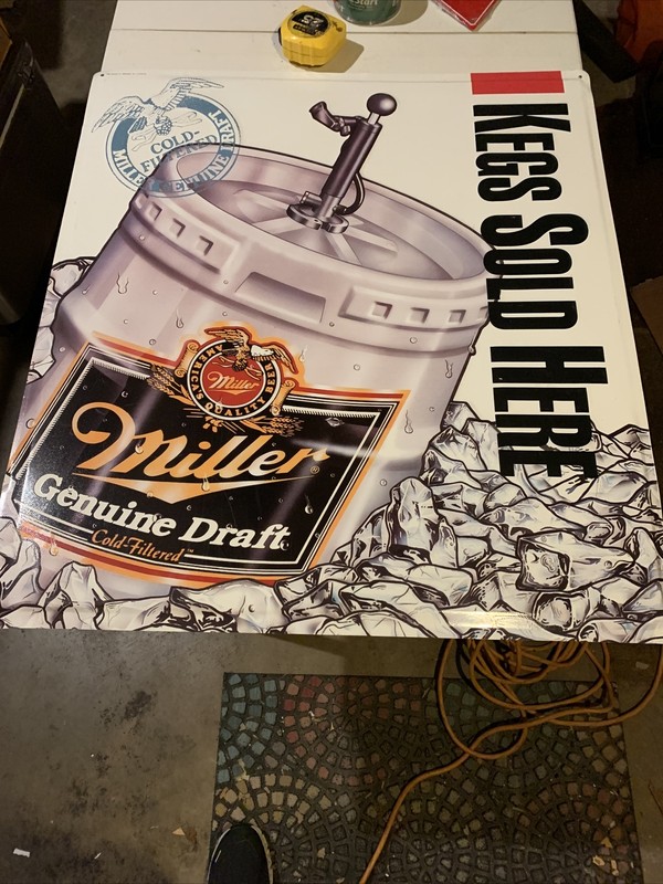 Miller Lite Beer Metal Sign MGD Genuine Draft  Metal Kegs Sold Here Sign NOS