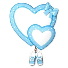 Baby Heart Booties Blue Personalized Christmas Ornament
