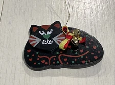 kurt S. Adler wooden Cat W/ Hearts ornament Vintage 1986 Handcrafted~valentines