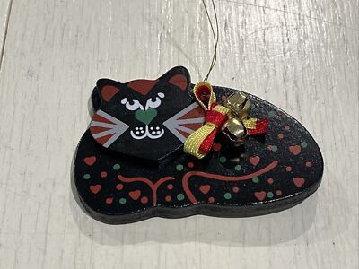 kurt S. Adler wooden Cat W/ Hearts ornament Vintage 1986 Handcrafted~valentines