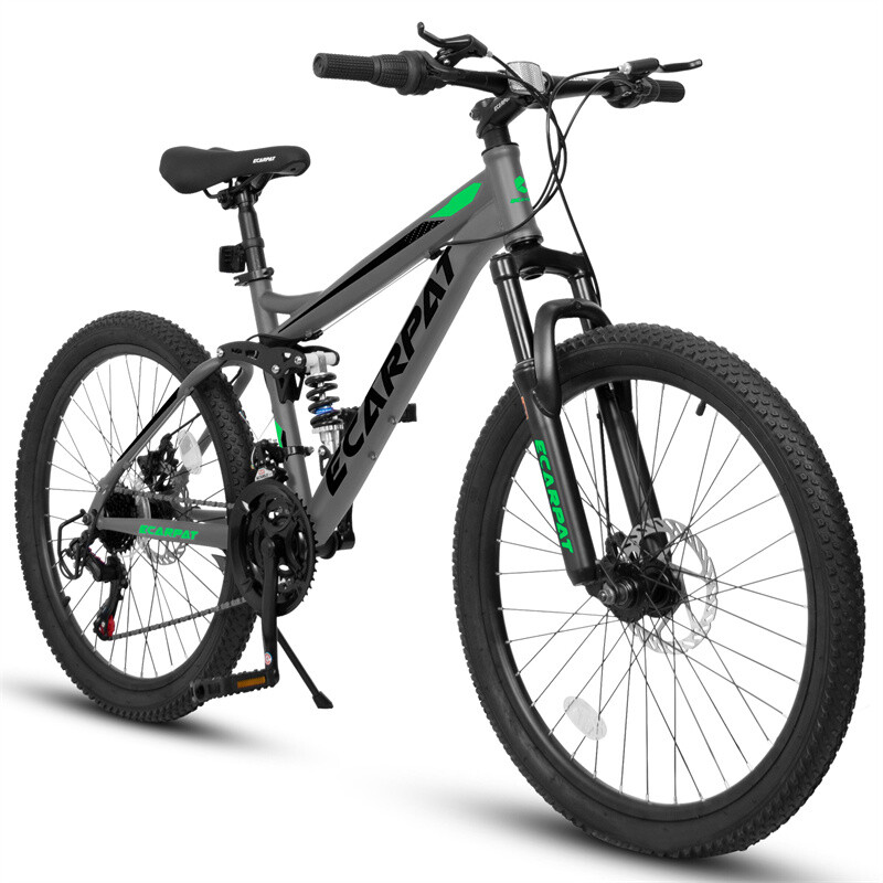 24in Mountain Bike Full Suspension 21 Speed Grip Shifters Disc