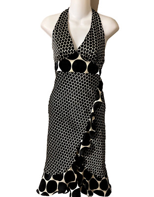 Anthropologie Alice & Trixie SILK Dress Ivory Black 2 XS Flutter Midi NWT $220