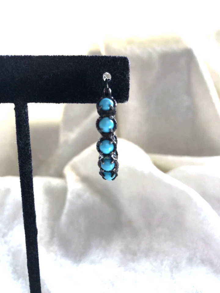 PENDIENTES ARO SS BAÑADOS EN RODIO NEGRO TURQUESA BELLEZA DURMIENTE (M3092-22) Foto 3 de 4