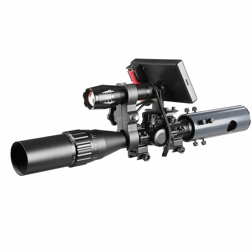 4,3" HD Bildschirm Wildtier Falle Nachtsicht Zielfernrohr Visier Kamera 850nm IR Taschenlampe