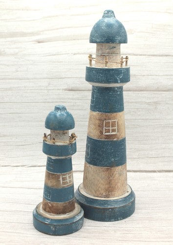 Leuchtturm 35 cm Holz Handarbeit Antik Blau-Beige - Bild 4 von 4