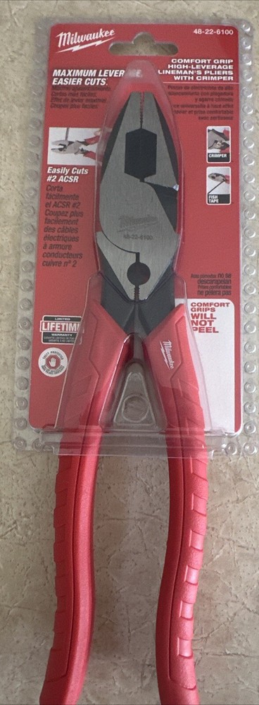 Milwaukee High Leverage Linesman's Pliers Comfort Grip With Crimper 48-22-6100