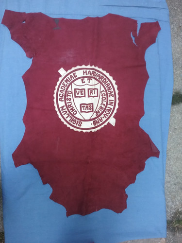 ANTIQUE HARVARD UNIVERSITY 27 x 37 LEATHER WALL HANGING BANNER VGC. HTF RARE