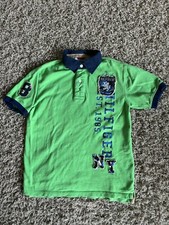 Tommy Hilfiger Mens Size Medium Short Sleeve Polo Shirt Green W/Blue Collar