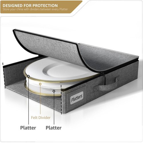 Sorbus China Platter Storage Organizer - Hard Shell, Handles, Felt Dividers - 第 3/4 張圖片