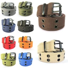 High Quality Men Women Unisex 2 Holes Grommet Stitched Military Web Canvas Belt