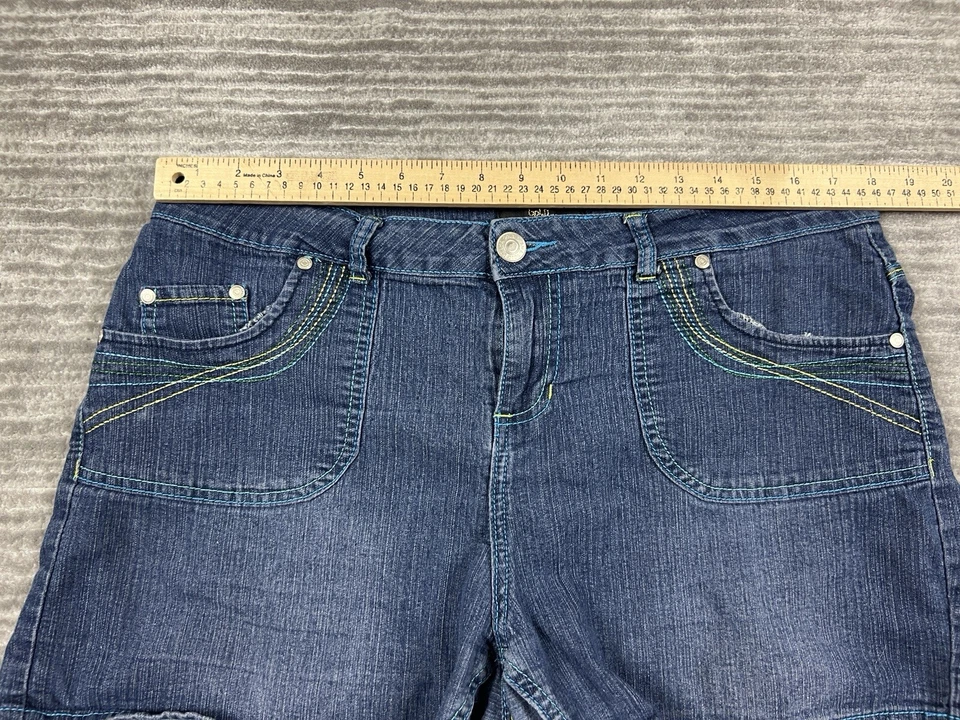 Pantalones cortos de mezclilla dorados drama para mujer 16 azul lavado oscuro mezcla Ramie Foto 4 de 4