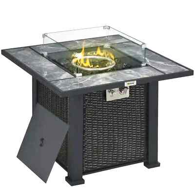 Outdoor PE Rattan Gas Feuerstelle Tisch, Terrasse Quadrat Propan Heizung