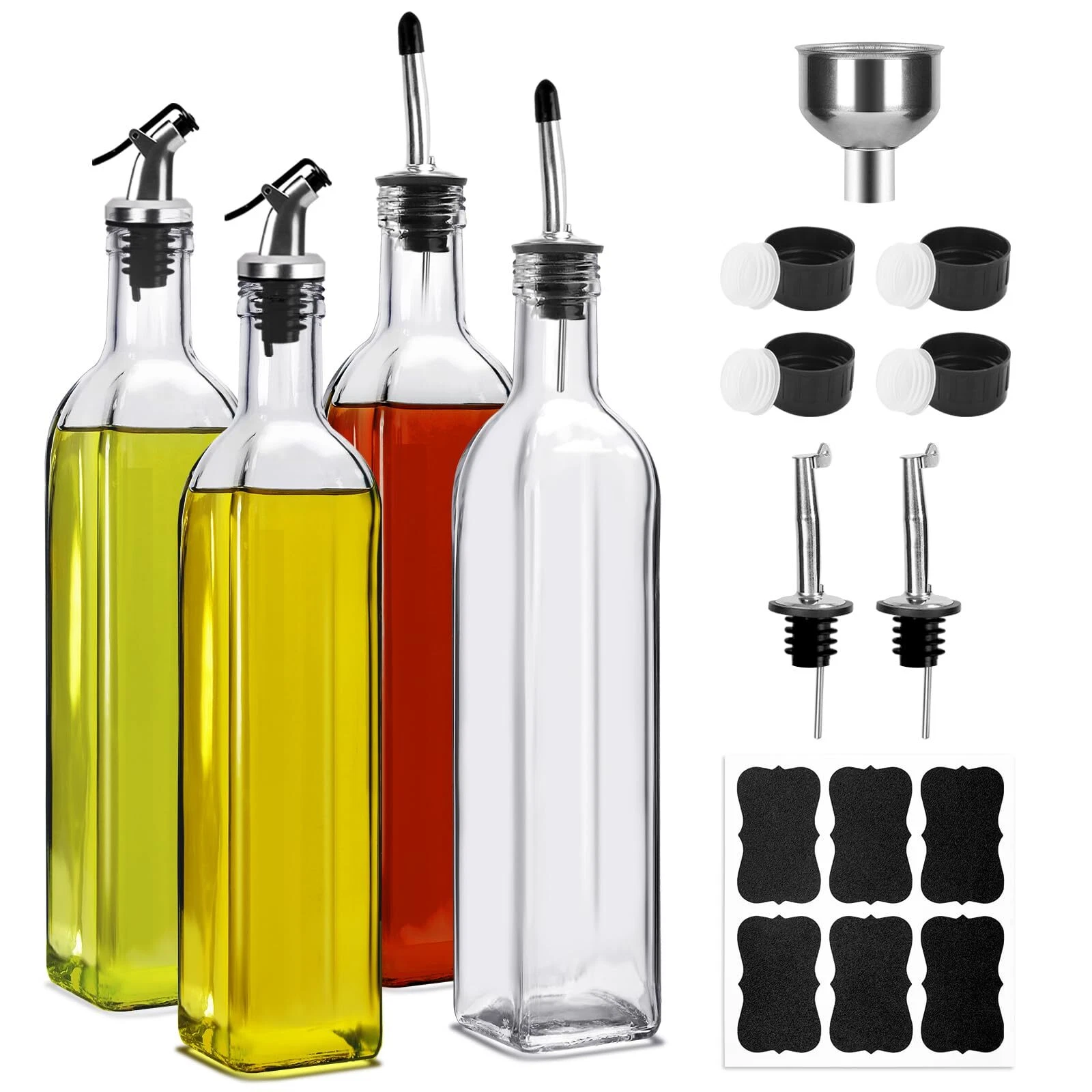 4 Pack 17oz Olive Oil Dispenser Bottles 500ml Clear Glass Vinegar Cruet with ...