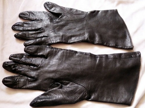 VTG 1950s Black Italian Leather 11" Gloves 7 - Picture 3 of 4