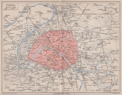 Paris Stadtplan Original Lithografie Bibl. Inst. 1877 - 第 1/1 張圖片