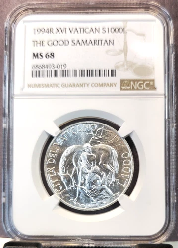 1994 VATICAN SILVER 1000 LIRE S1000L THE GOOD SAMARITAN NGC MS 68 RARE GEM
