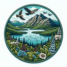 Mountain Patch Iron-on Applique Clothing Vest Jacket, Wild Animal Badge Nature