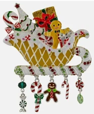 Kirks Folly Gingerbread Sleigh Pin Silver Tone Christmas Charm Brooch Legacy