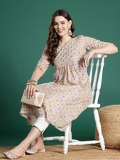 Women  s Floral Cotton Kurta S-2XL   Gotta Patti Ethnic Print Casual Wear Gift