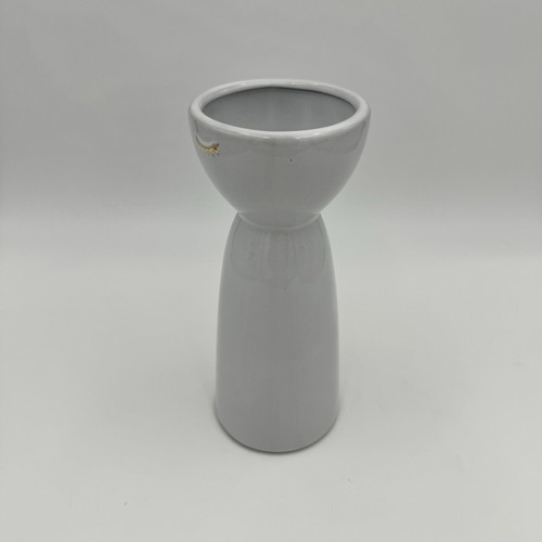 Highbrow Face Head Earthenware Red Clay Vase 7” White w Gold Facial Features - Picture 8 of 9