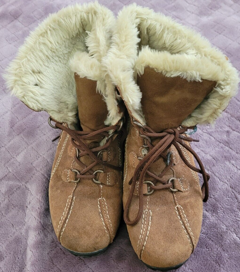 Earth Spirt Seona Womens Brown Leather Sherpa Lined Winter Boots