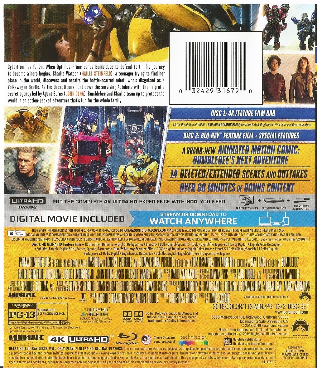 Bumblebee (2018) 4K HD+Blu-Ray w/ULTRA RARE Mint Slipcover US