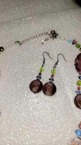 Premier Designs Art Glass Freshwater Pearls Dichroic Glass Necklace & Earrings - Picture 4 of 5
