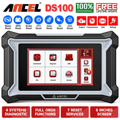 ANCEL DS100 OBD2 Code Reader ABS SRS TCM Engine Auto Scanner with 7 Reset Functi