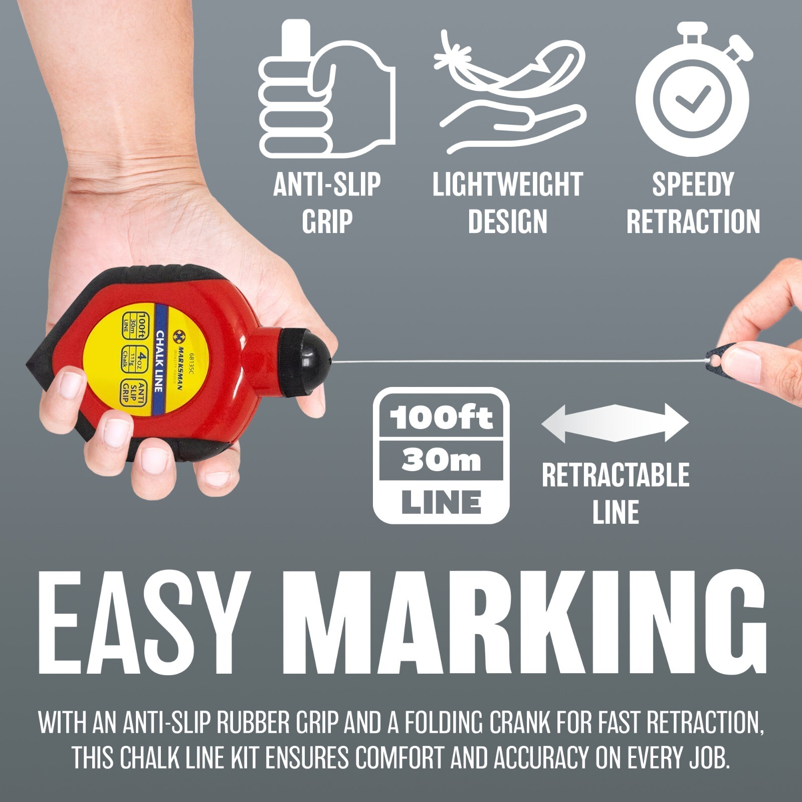 2PC BUILDERS CHALK STRING LINE 30M (100FT) 4OZ BLUE CHALK MARKER ANTI SLIP GRIP