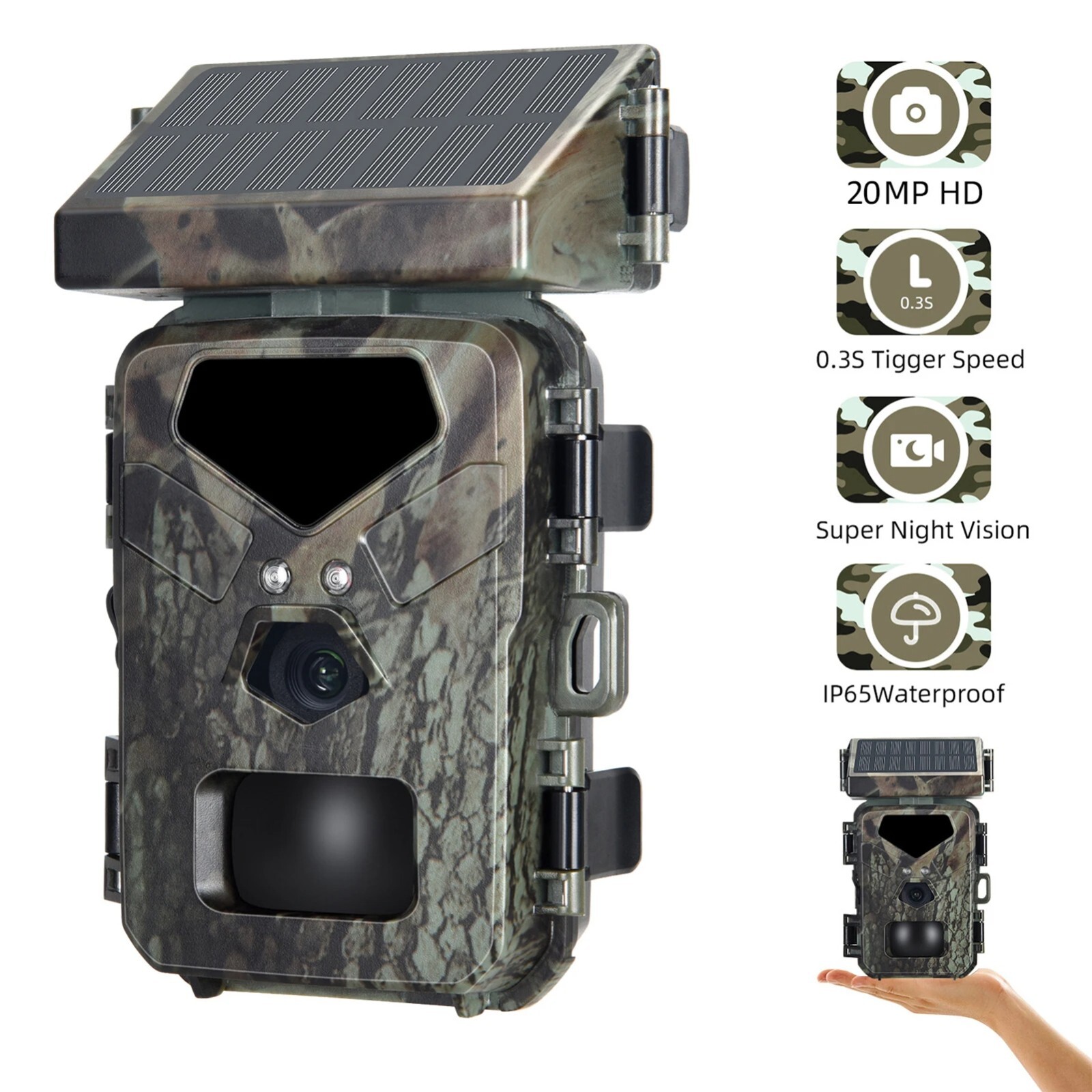 Caméra de Chasse Piège Photographique Solaire 20 MP HD - Carte SD 32 Go - Vision Infrarouge