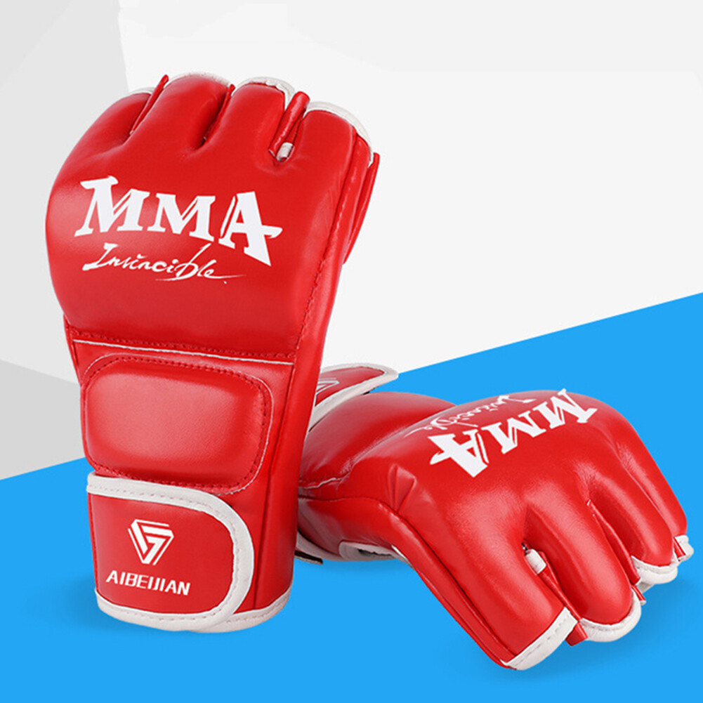 Half Finger Boxing Gloves Wearable PU Breathable Sports Equipment (Red