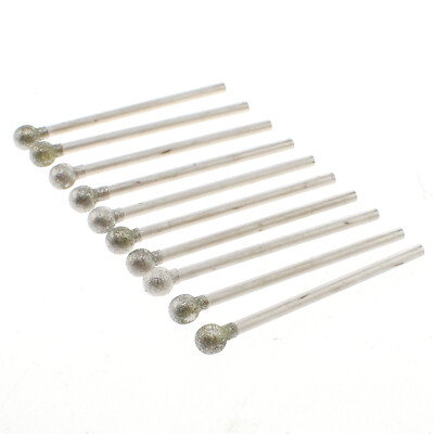 10Pcs 6mm Round Ball Diamond Burr Bits Shank 3mm Rotary Point Bit for Stone