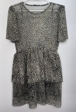 ZARA Women’s Leopard Print Tiered Mini Dress Sheer Bodice Short Sleeve M