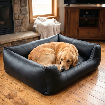 Orthopädisches Hundebett aus Kunstleder Hundekorb Kunstleder Wasserabweisend XL