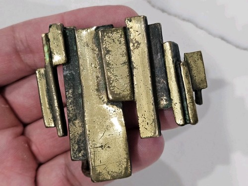Abstract Britalist Art Brass Belt Buckle 1970s Vintage IMC AVB 1755 Signed Look