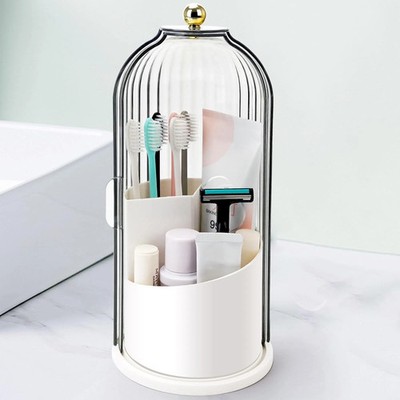 QIYVLOS Toothbrush Holders with Sliding Lid, Rotating 3 Slots Bathroom Organi...