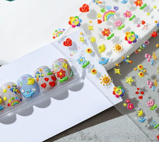 Colorful Nail Stickers &ndash; Bright Flowers, Hearts, & Rainbows Nail Decals (51)