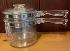 Vintage Pyrex Flameware Glass  Double Boiler Saucepan & Lid 6283 1-1/2 Qt EUC